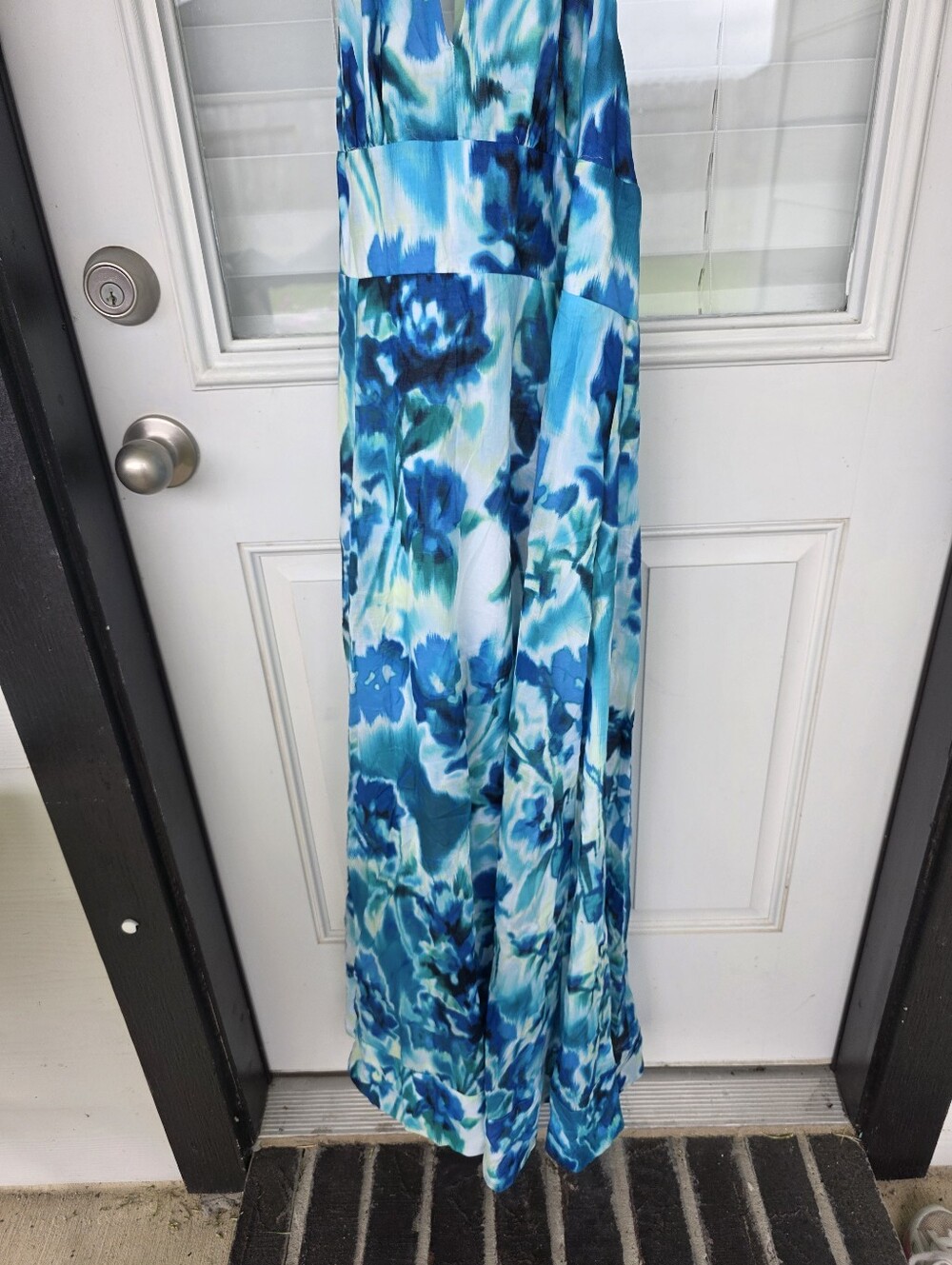 DKNY Blue Aqua Floral Halter Maxi SunDress Size 16 Sleeveless Resort Vacation - Picture 6 of 11